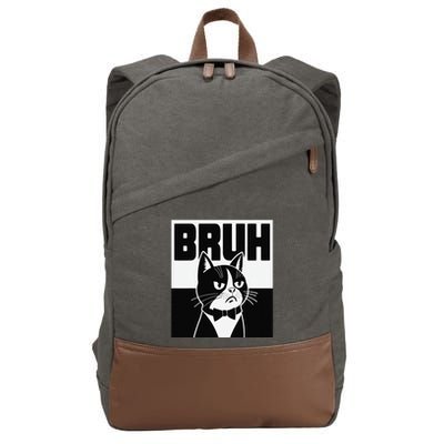 Bruh Angry Cat Funny Antisocial Hillarious Message Sarcasm Cotton Canvas Backpack