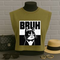 Bruh Angry Cat Funny Antisocial Hillarious Message Sarcasm Garment-Dyed Women's Muscle Tee
