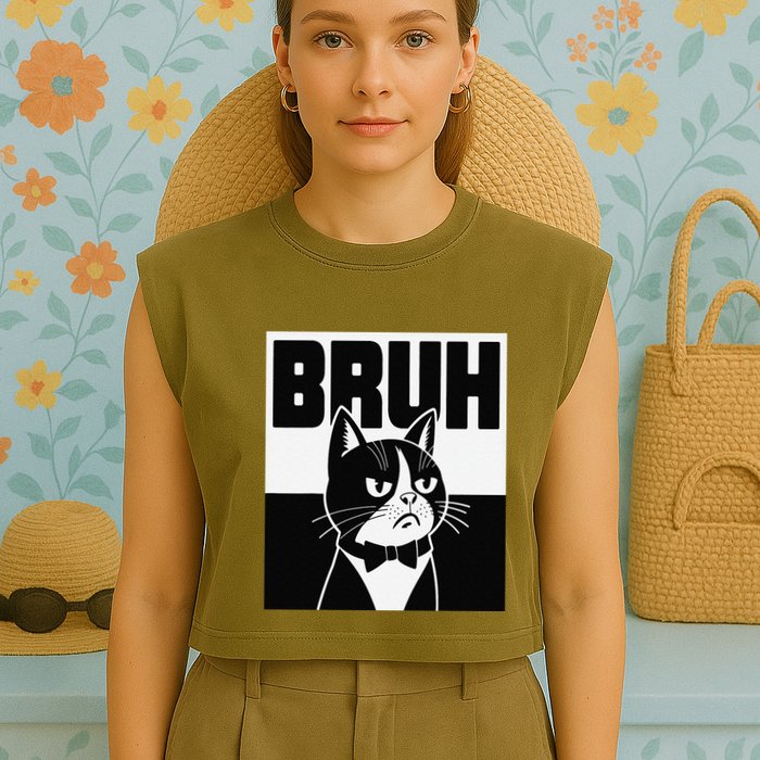 Bruh Angry Cat Funny Antisocial Hillarious Message Sarcasm Garment-Dyed Women's Muscle Tee