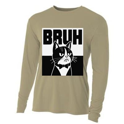 Bruh Angry Cat Funny Antisocial Hillarious Message Sarcasm Cooling Performance Long Sleeve Crew