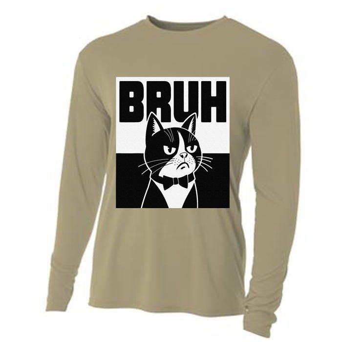 Bruh Angry Cat Funny Antisocial Hillarious Message Sarcasm Cooling Performance Long Sleeve Crew