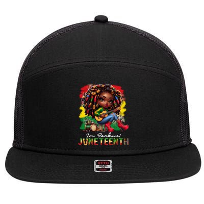 Black Afro Chibi Rockin Black History Junenth Cute Gift 7 Panel Mesh Trucker Snapback Hat