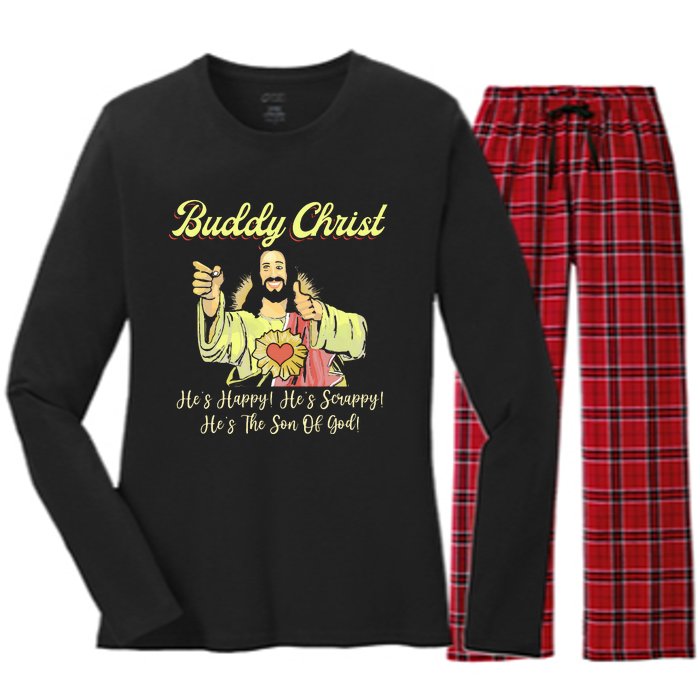 Buddy A Christ Christmas He Happy Scrappy The Son Of God Women's Long Sleeve Flannel Pajama Set 