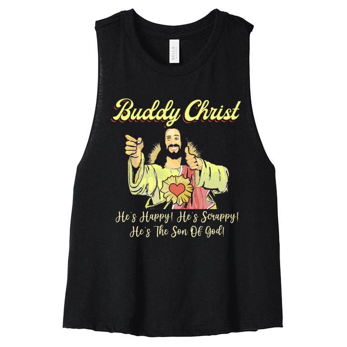 Buddy A Christ Christmas He Happy Scrappy The Son Of God Women's Racerback Cropped Tank