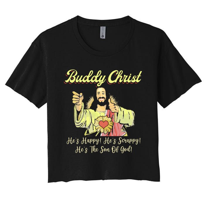 Buddy A Christ Christmas He Happy Scrappy The Son Of God Women's Crop Top Tee