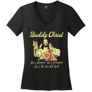 Buddy A Christ Christmas He Happy Scrappy The Son Of God Women's V-Neck T-Shirt