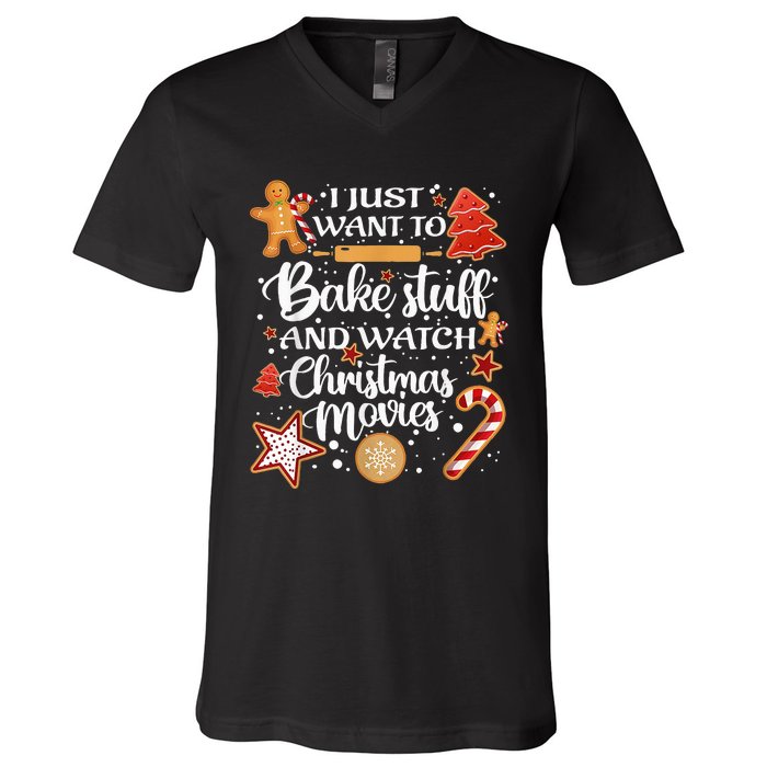 Baking and Christmas Movie Lover Festive Gift V-Neck T-Shirt