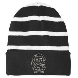 Blessed Are Curious For They Shall Have Adventure Travel Striped Beanie with Solid Band