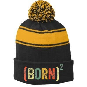 Born Again Christian Easter God Baptism Born Squared (Born)2 Stripe Pom Pom Beanie