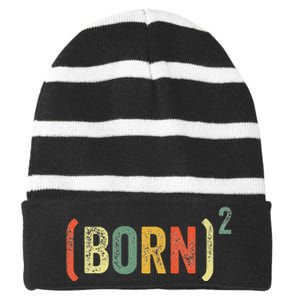 Born Again Christian Easter God Baptism Born Squared (Born)2 Striped Beanie with Solid Band