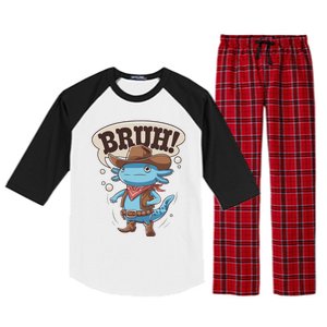 Bruh Axolotl Cowboy Western Rodeo Raglan Sleeve Pajama Set