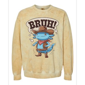 Bruh Axolotl Cowboy Western Rodeo Colorblast Crewneck Sweatshirt