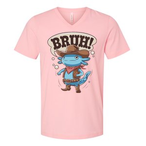 Bruh Axolotl Cowboy Western Rodeo V-Neck T-Shirt