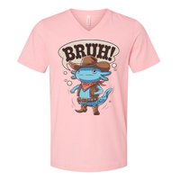 Bruh Axolotl Cowboy Western Rodeo V-Neck T-Shirt