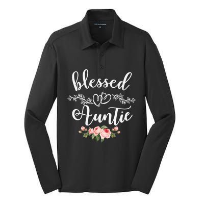 Blessed Auntie Cute Flower Auntie Tee Gift Silk Touch Performance Long Sleeve Polo