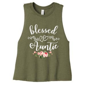 Blessed Auntie Cute Flower Auntie Tee Gift Women's Racerback Cropped Tank