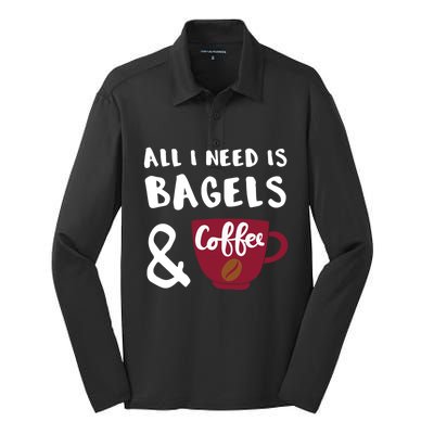 Bagels And Coffee Bagel Lover Gift Silk Touch Performance Long Sleeve Polo