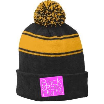 Back & Body Hurts Pink Logo Stripe Pom Pom Beanie