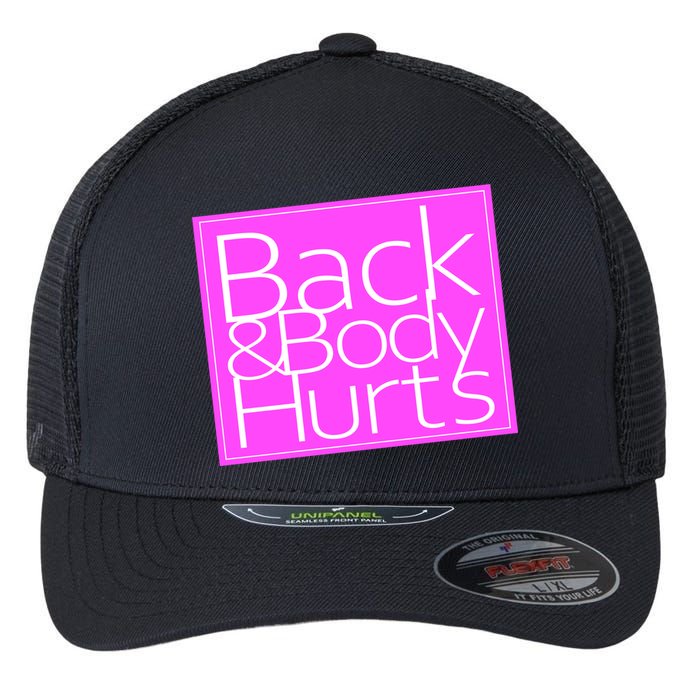 Back & Body Hurts Pink Logo Flexfit Unipanel Trucker Cap