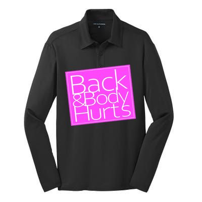 Back & Body Hurts Pink Logo Silk Touch Performance Long Sleeve Polo