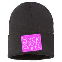 Back & Body Hurts Pink Logo Sustainable Knit Beanie