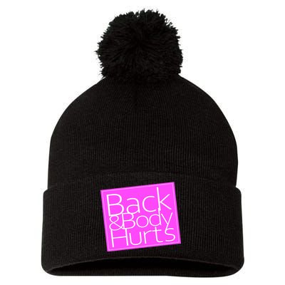 Back & Body Hurts Pink Logo Pom Pom 12in Knit Beanie