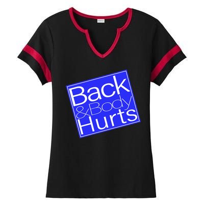 Back and Body Hurts Blue Logo Ladies Halftime Notch Neck Tee