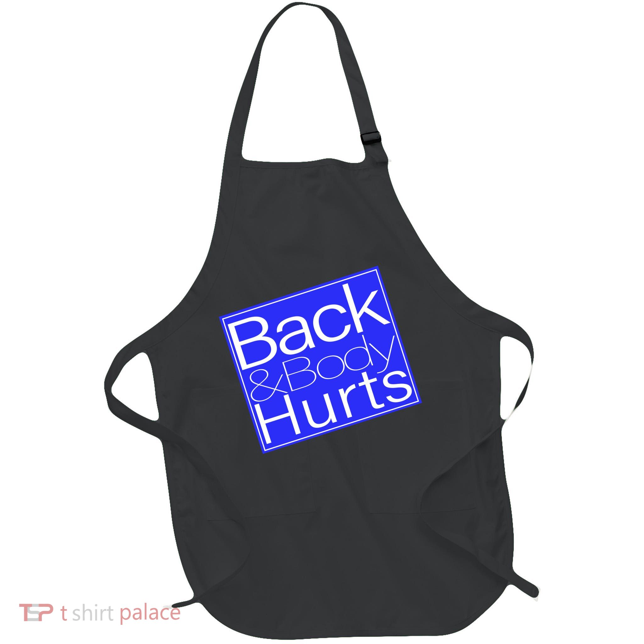 Back and Body Hurts Blue Logo Full-Length Apron With Pockets