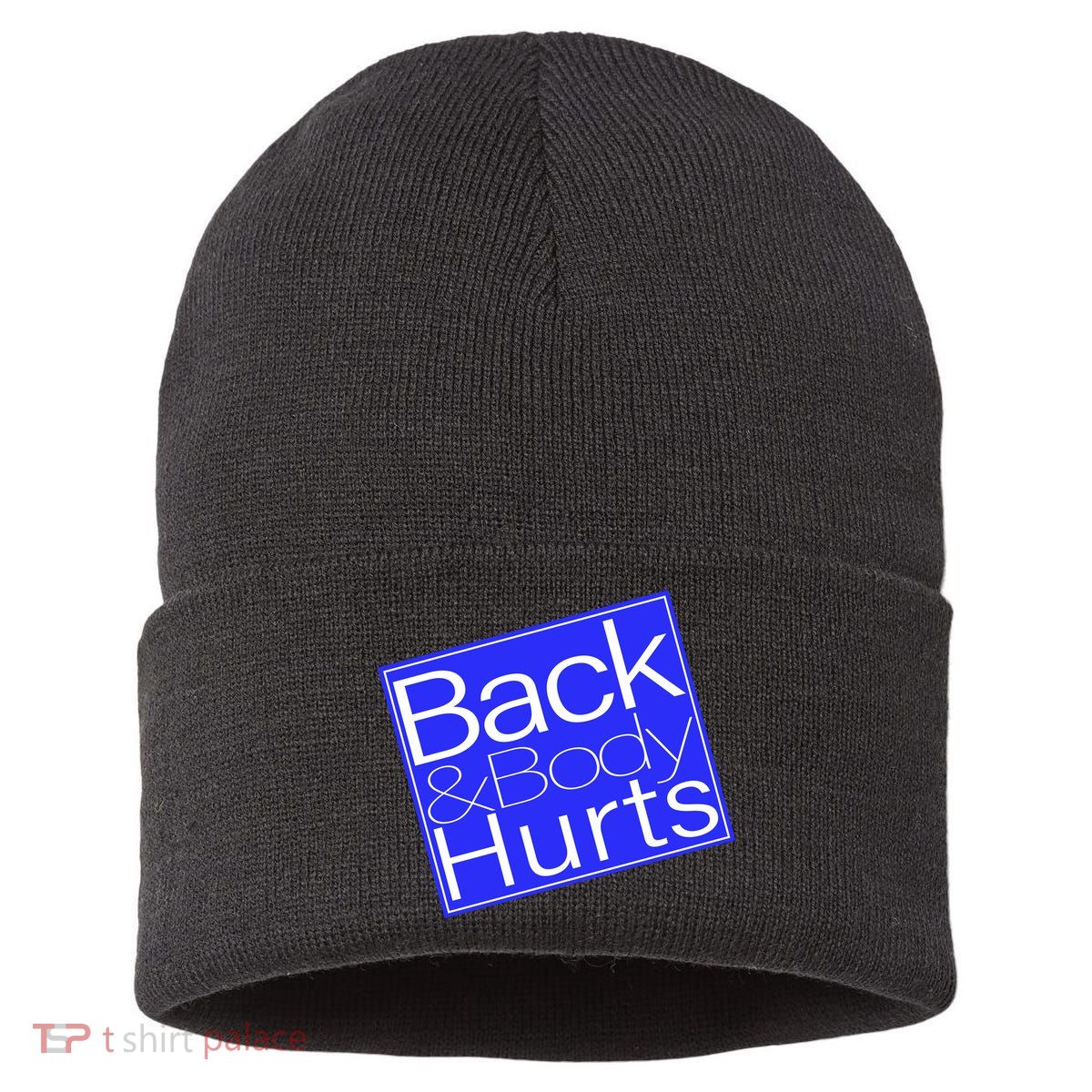 Back and Body Hurts Blue Logo Sustainable Knit Beanie