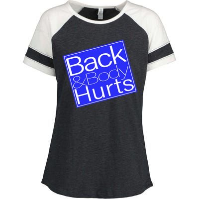 Back and Body Hurts Blue Logo Enza Ladies Jersey Colorblock Tee