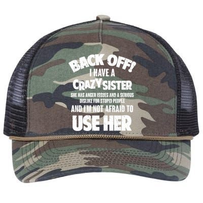 Back Off I Have a Crazy Sister Retro Rope Trucker Hat Cap