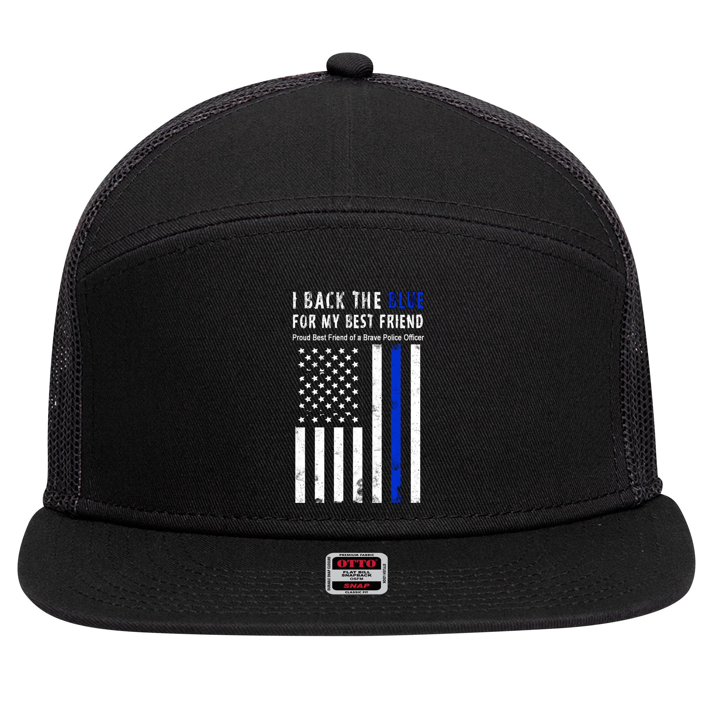 Back The Blue Best Friend Of A Police Officer 7 Panel Mesh Trucker Snapback Hat