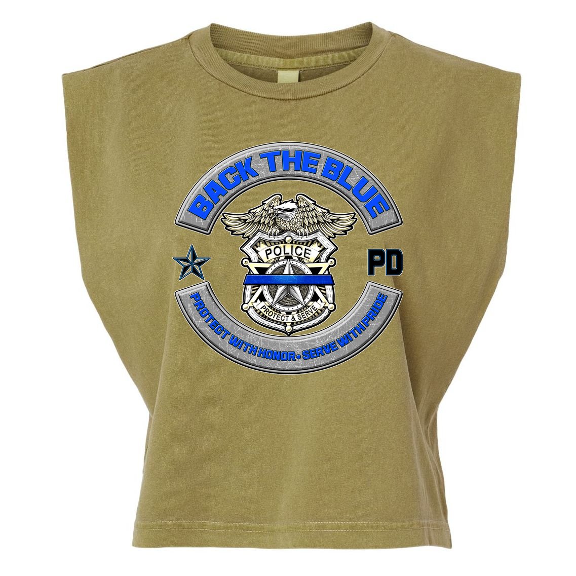 Back The Blue Police Protect And Serve Garment-Dyed Women's Muscle Tee