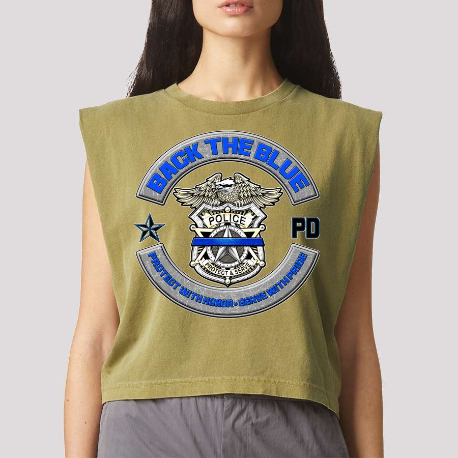 Back The Blue Police Protect And Serve Garment-Dyed Women's Muscle Tee