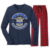 Back The Blue Police Protect And Serve Women's Long Sleeve Flannel Pajama Set 