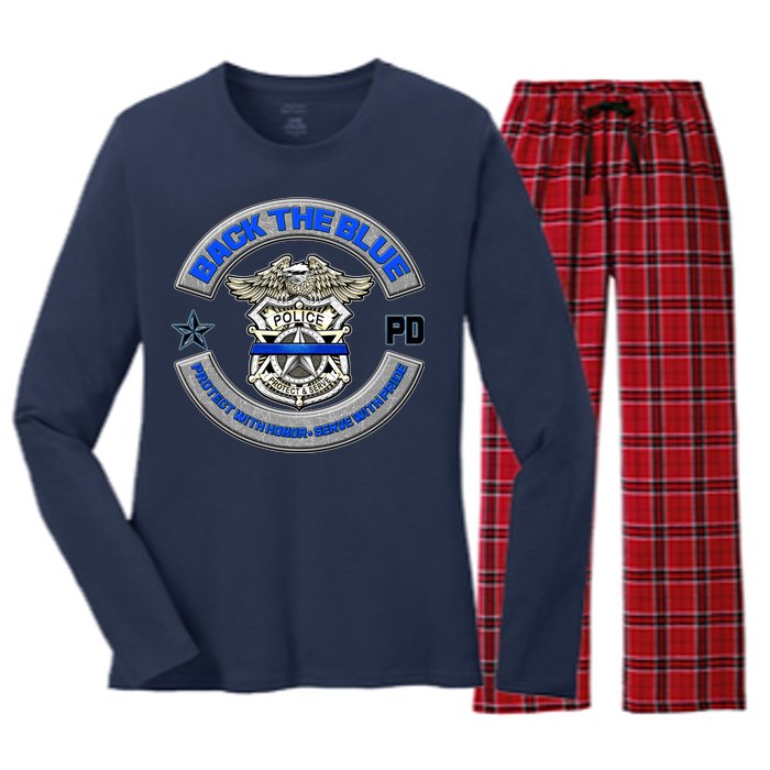 Back The Blue Police Protect And Serve Women's Long Sleeve Flannel Pajama Set 