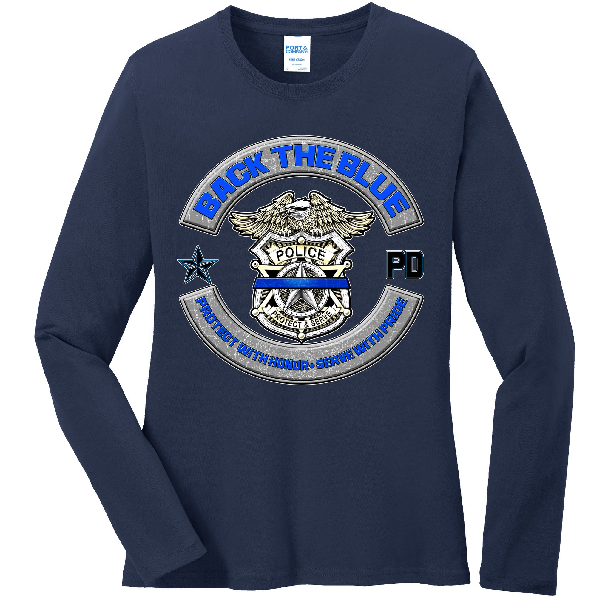 Back The Blue Police Protect And Serve Ladies Long Sleeve Shirt