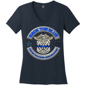 Back The Blue Police Protect And Serve Women's V-Neck T-Shirt