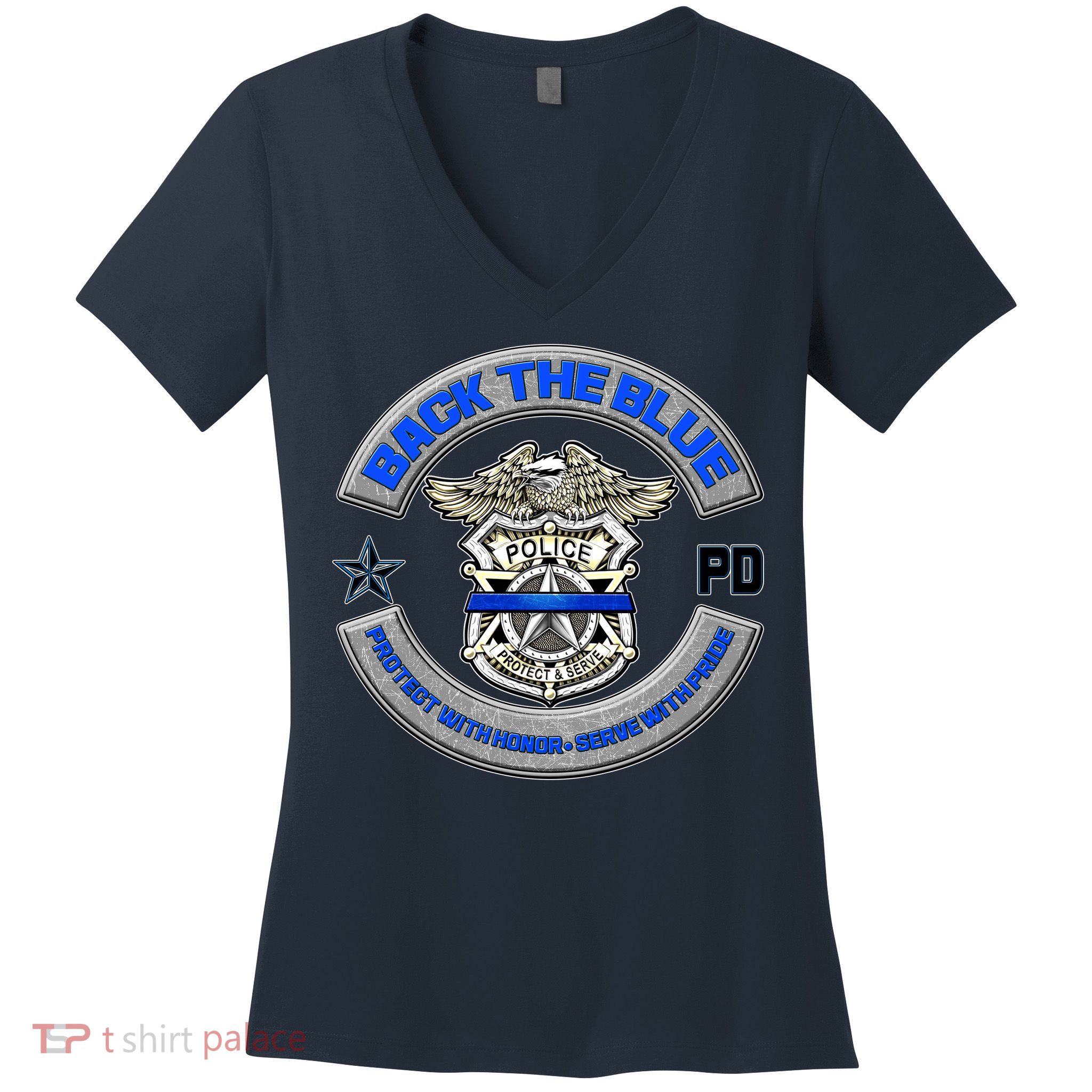 Back The Blue Police Protect And Serve Women's V-Neck T-Shirt