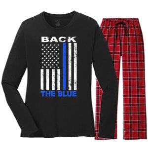 Back The Blue Support Our Police Women's Long Sleeve Flannel Pajama Set 