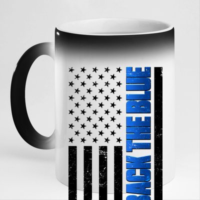 Back The Blue Thin Blue Line US Flag 11oz Black Color Changing Mug