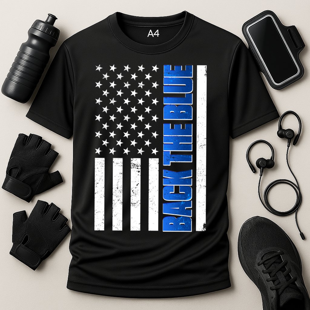 Back The Blue Thin Blue Line US Flag Cooling Performance Crew T-Shirt