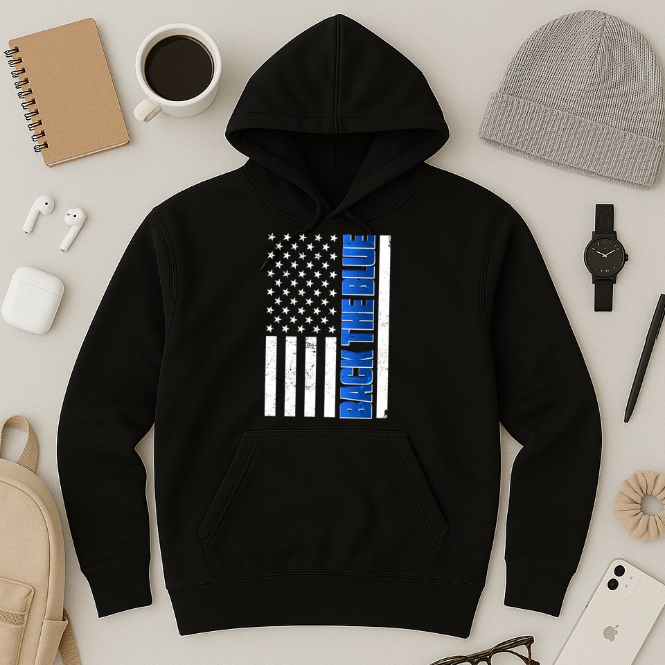 Back The Blue Thin Blue Line US Flag Hoodie
