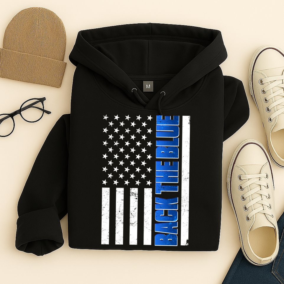 Back The Blue Thin Blue Line US Flag Hoodie