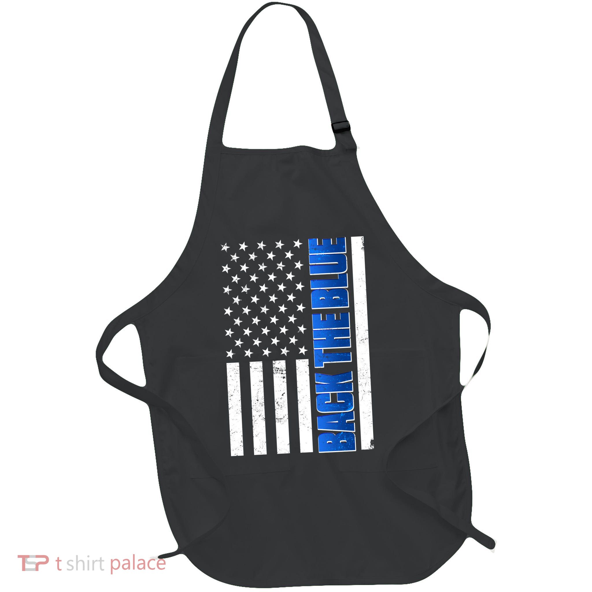 Back The Blue Thin Blue Line US Flag Full-Length Apron With Pockets