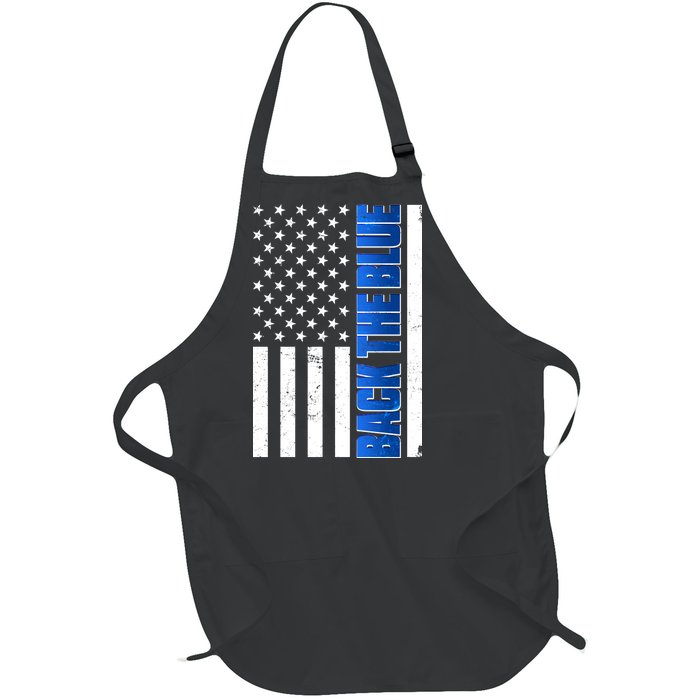 Back The Blue Thin Blue Line US Flag Full-Length Apron With Pockets