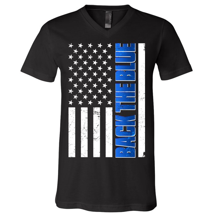 Back The Blue Thin Blue Line US Flag V-Neck T-Shirt