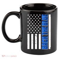 Back The Blue Thin Blue Line US Flag 11oz C Handle Ceramic Mug