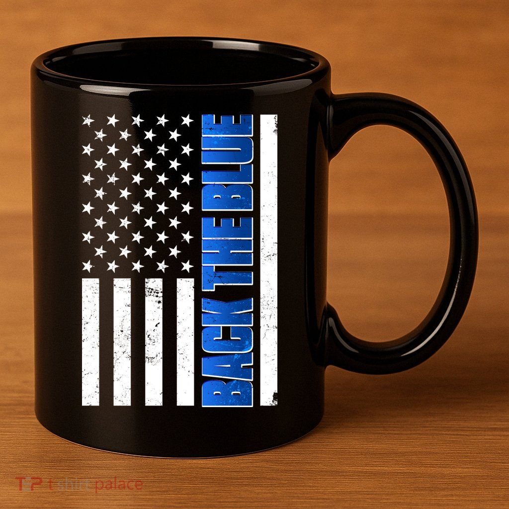Back The Blue Thin Blue Line US Flag 11oz C Handle Ceramic Mug
