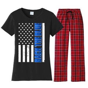 Back The Blue Thin Blue Line US Flag Women's Flannel Pajama Set